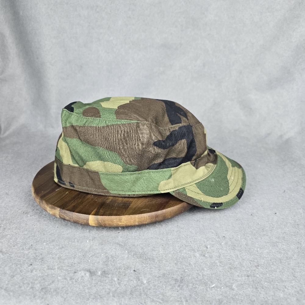 Late 80s US Military Issue Woodland Camo BDU Cap, Sz 7 1/4
